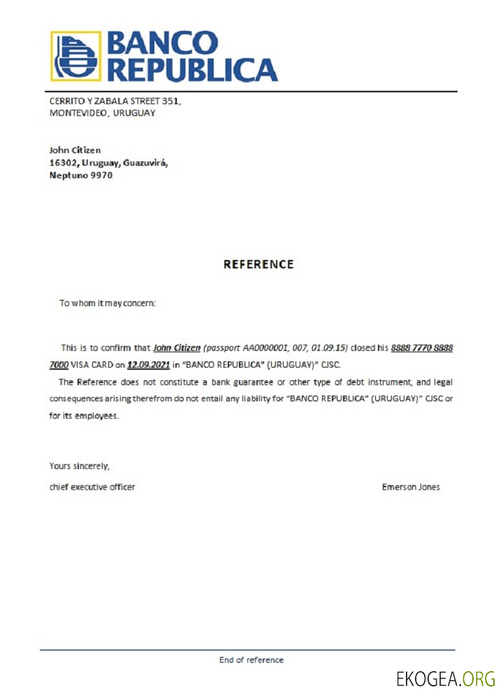 Référence Uruguay , Banco República , closure